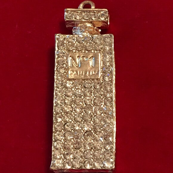 Betsey Johnson Gold Rhinestone Perfume Bottle Charm Pendant - Picture 1 of 8